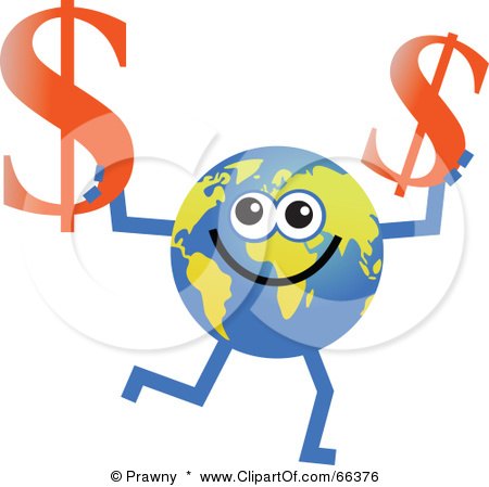 Royalty-Free (RF) Clipart Illustration of a Global Character Holding Dollar Symbols by Prawny