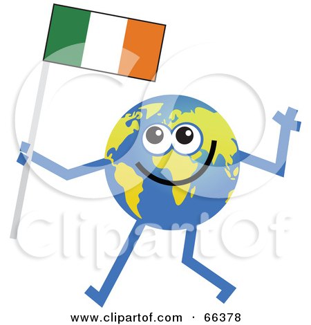 Royalty-Free (RF) Clipart Illustration of a Global Character Carrying an Ireland Flag  by Prawny