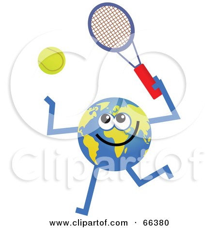 Royalty-Free (RF) Clipart Illustration of a Global Character Playing Tennis by Prawny