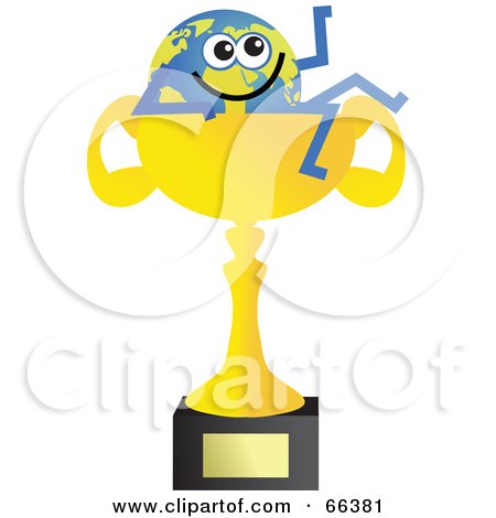 Royalty-Free (RF) Clipart Illustration of a Global Character in a Trophy Cup by Prawny