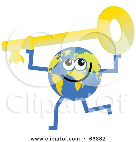 Royalty-Free (RF) Clipart Illustration of a Global Character Holding a Key by Prawny