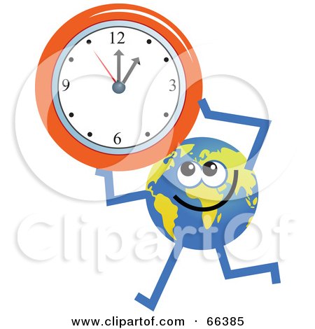 Royalty-Free (RF) Clipart Illustration of a Global Character Holding a Wall Clock by Prawny