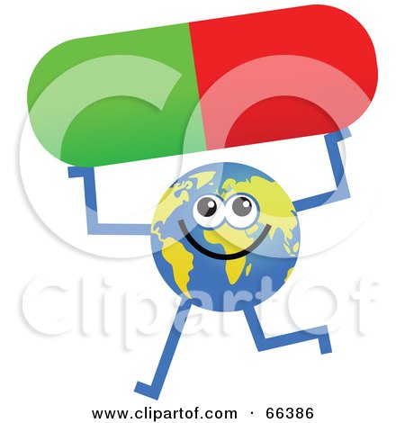 Royalty-Free (RF) Clipart Illustration of a Global Character Holding a Pill by Prawny