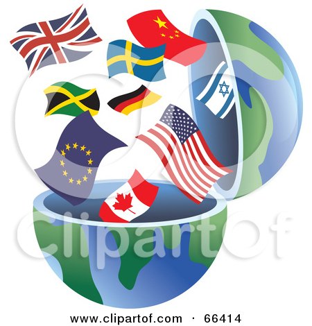Royalty-Free (RF) Clipart Illustration of an Open Globe With International Flags by Prawny