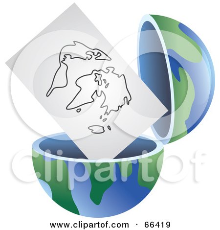 Royalty-Free (RF) Clipart Illustration of an Open Globe With a Map by Prawny