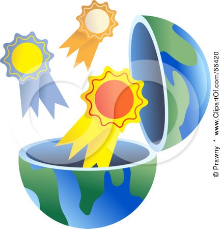 Royalty-Free (RF) Clipart Illustration of an Open Globe With Award Ribbons by Prawny