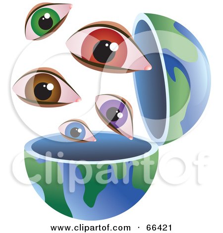 Royalty-Free (RF) Clipart Illustration of an Open Globe With Eyes by Prawny
