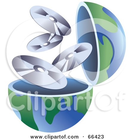 Royalty-Free (RF) Clipart Illustration of an Open Globe With CDs by Prawny