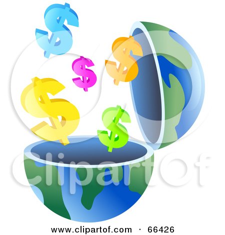 Royalty-Free (RF) Clipart Illustration of an Open Globe With Dollar Symbols by Prawny