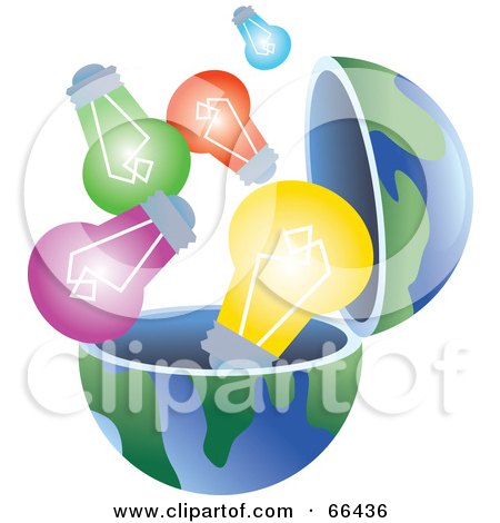 Royalty-Free (RF) Clipart Illustration of an Open Globe With Light Bulbs by Prawny