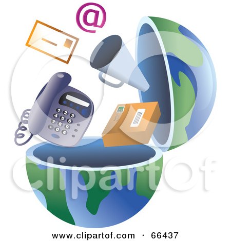 Royalty-Free (RF) Clipart Illustration of an Open Globe With Communication Items by Prawny