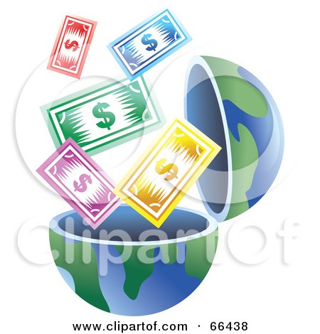 Royalty-Free (RF) Clipart Illustration of an Open Globe With Cash by Prawny