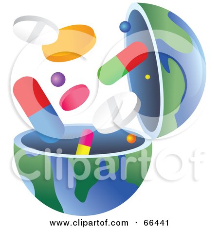 Royalty-Free (RF) Clipart Illustration of an Open Globe With Medications by Prawny