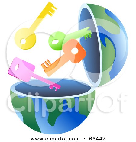 Royalty-Free (RF) Clipart Illustration of an Open Globe With Keys by Prawny