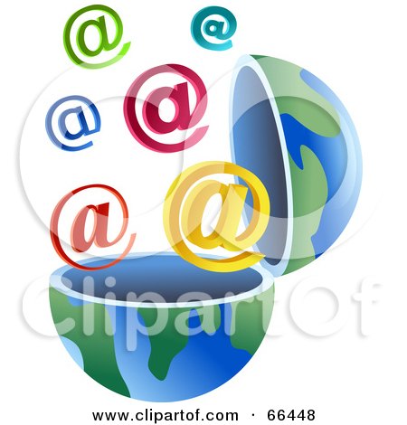Royalty-Free (RF) Clipart Illustration of an Open Globe With Arobase Symbols by Prawny