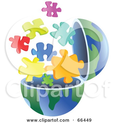Royalty-Free (RF) Clipart Illustration of an Open Globe With Puzzle Pieces by Prawny