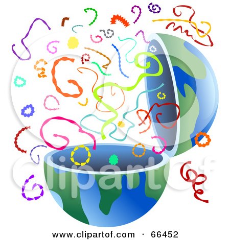 Royalty-Free (RF) Clipart Illustration of an Open Globe With Colorful Confetti by Prawny