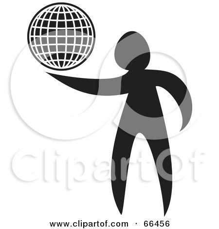 Royalty-Free (RF) Clipart Illustration of a Black And White Man Holding Out A Wire Globe by Prawny