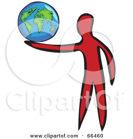 Royalty-Free (RF) Clipart Illustration of a Red Figure Holding A Globe by Prawny