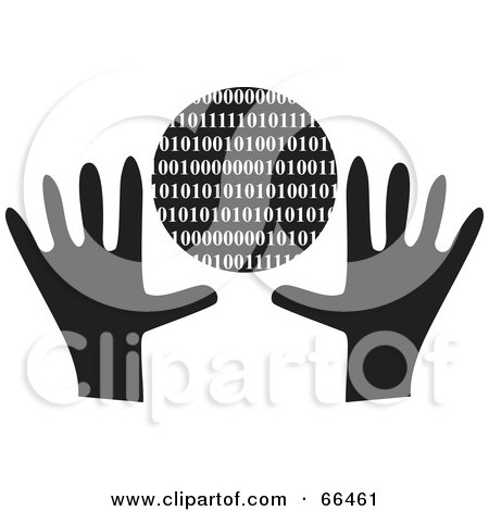 Royalty-Free (RF) Clipart Illustration of Black And White Hands With A Binary Globe by Prawny
