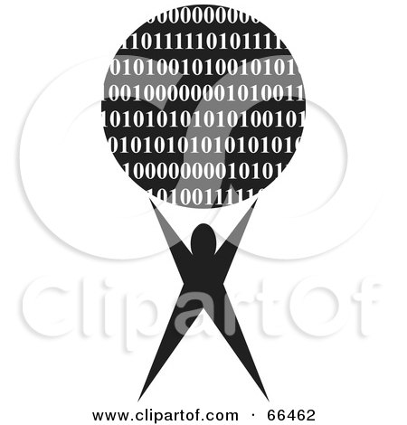 Royalty-Free (RF) Clipart Illustration of a Black And White Person Holding A Globe Of Binary by Prawny