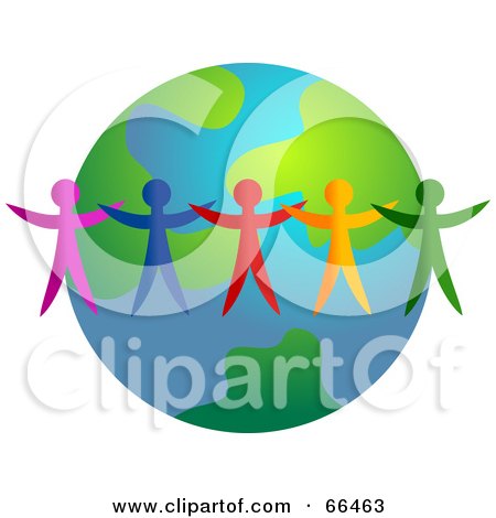 Royalty-Free (RF) Clipart Illustration of Colorful People Standing Around An Earth Globe - Version 3 by Prawny