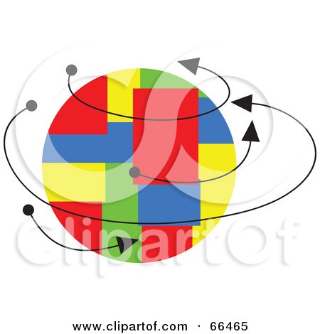 Royalty-Free (RF) Clipart Illustration of Arrows Around A Colorful Patch Globe by Prawny