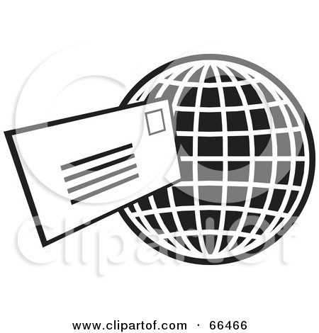 Royalty-Free (RF) Clipart Illustration of an Envelope With A Black And White Wire Globe by Prawny