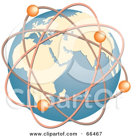 Royalty-Free (RF) Clipart Illustration of a Blue Globe With Molecules by Prawny