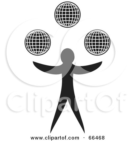 Royalty-Free (RF) Clipart Illustration of a Black And White Man Juggling Wire Globes by Prawny