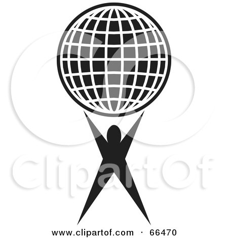 Royalty-Free (RF) Clipart Illustration of a Black And White Person Holding Up A Wire Globe by Prawny