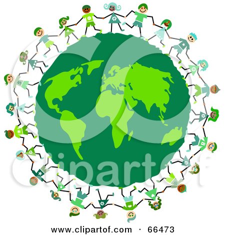 Royalty-Free (RF) Clipart Illustration of Kids Circling A Green Earth Globe by Prawny