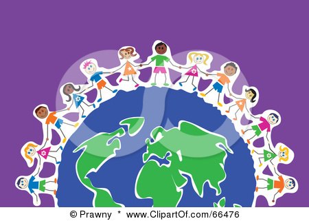 Royalty-Free (RF) Clipart Illustration of Happy Kids Around A Global Earth, Over Purple by Prawny