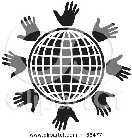Royalty-Free (RF) Clipart Illustration of Black And White Hands Around A Wire Globe by Prawny