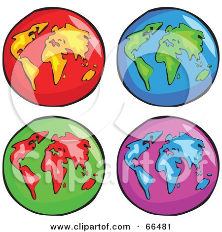 Royalty-Free (RF) Clipart Illustration of a Digital Collage Of Four Colorful Earth Globes by Prawny