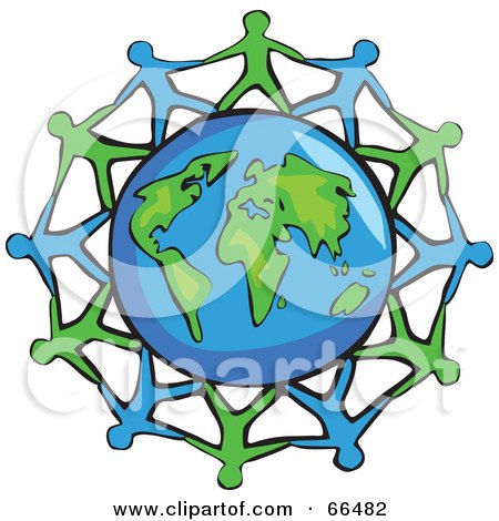 Royalty-Free (RF) Clipart Illustration of a Circle Of Green And Blue People Around Earth by Prawny