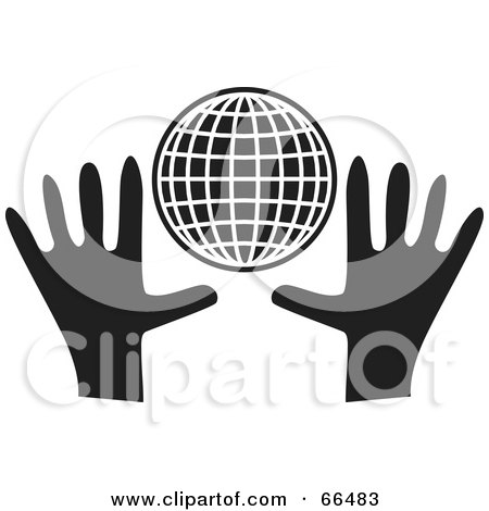 Royalty-Free (RF) Clipart Illustration of Black And White Hands With A Wire Globe by Prawny