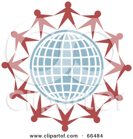 Royalty-Free (RF) Clipart Illustration of Red People Circling Around A Blue Wire Globe by Prawny