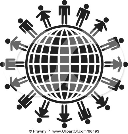 Royalty-Free (RF) Clipart Illustration of a Black And White Wire Globe With People by Prawny