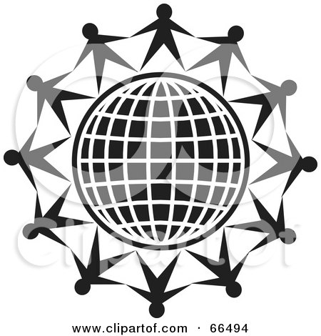 Royalty-Free (RF) Clipart Illustration of Black And White People Around A Wire Globe by Prawny