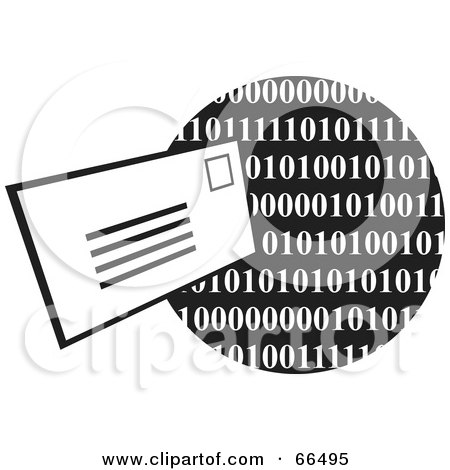 Royalty-Free (RF) Clipart Illustration of an Envelope And Black And White Binary Globe by Prawny