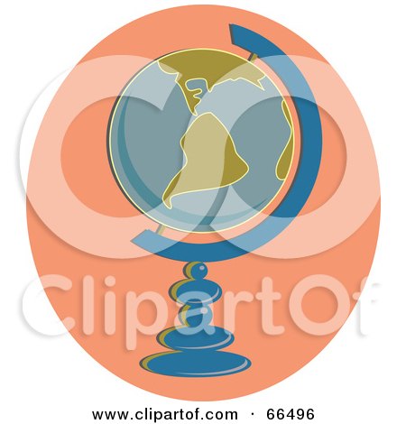 Royalty-Free (RF) Clipart Illustration of a Globe On A Blue Stand Over Orange by Prawny