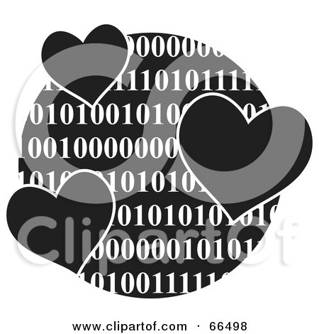 Royalty-Free (RF) Clipart Illustration of a Black And White Globe Of Binary With Hearts by Prawny