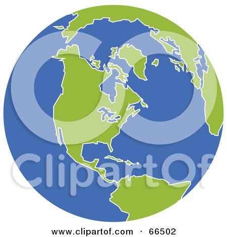 Royalty-Free (RF) Clipart Illustration of a Green and Blue American Globe by Prawny