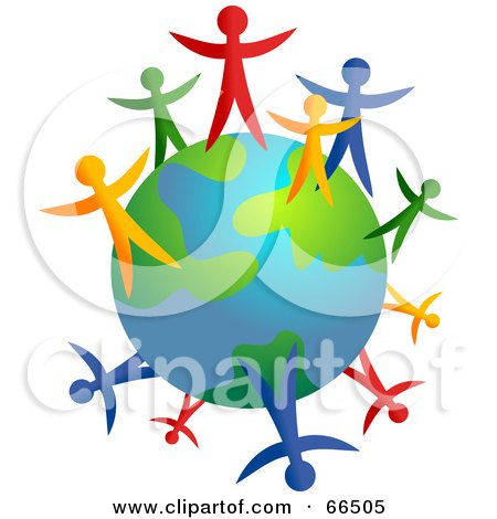 Royalty-Free (RF) Clipart Illustration of Colorful People Standing Around An Earth Globe - Version 2 by Prawny