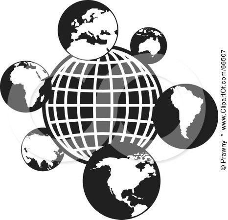 Royalty-Free (RF) Clipart Illustration of a Black And White Wire Globe With Earths by Prawny