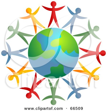 Royalty-Free (RF) Clipart Illustration of Colorful People Standing Around An Earth Globe - Version 1 by Prawny