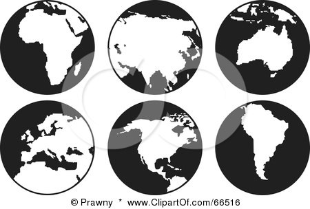 Royalty-Free (RF) Clipart Illustration of a Digital Collage Of Small Black And White Geographical Globes by Prawny