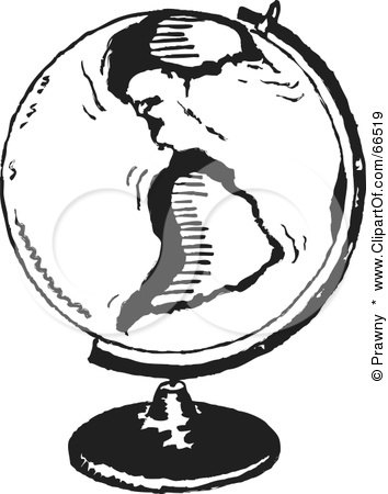 Royalty-Free (RF) Clipart Illustration of a Black And White Mounted Globe Featuring America by Prawny
