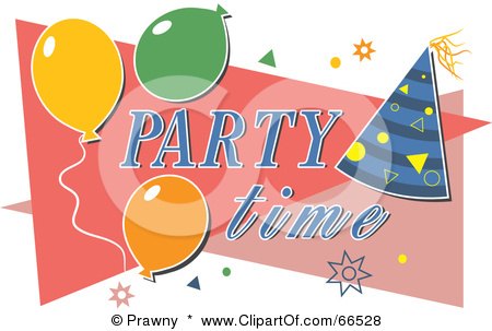 Royalty-Free (RF) Clipart Illustration of a Party Time Greeting With Birthday Balloons And A Party Hat by Prawny